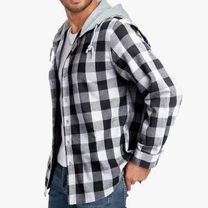 Black and White Plaid Hooded Shirt